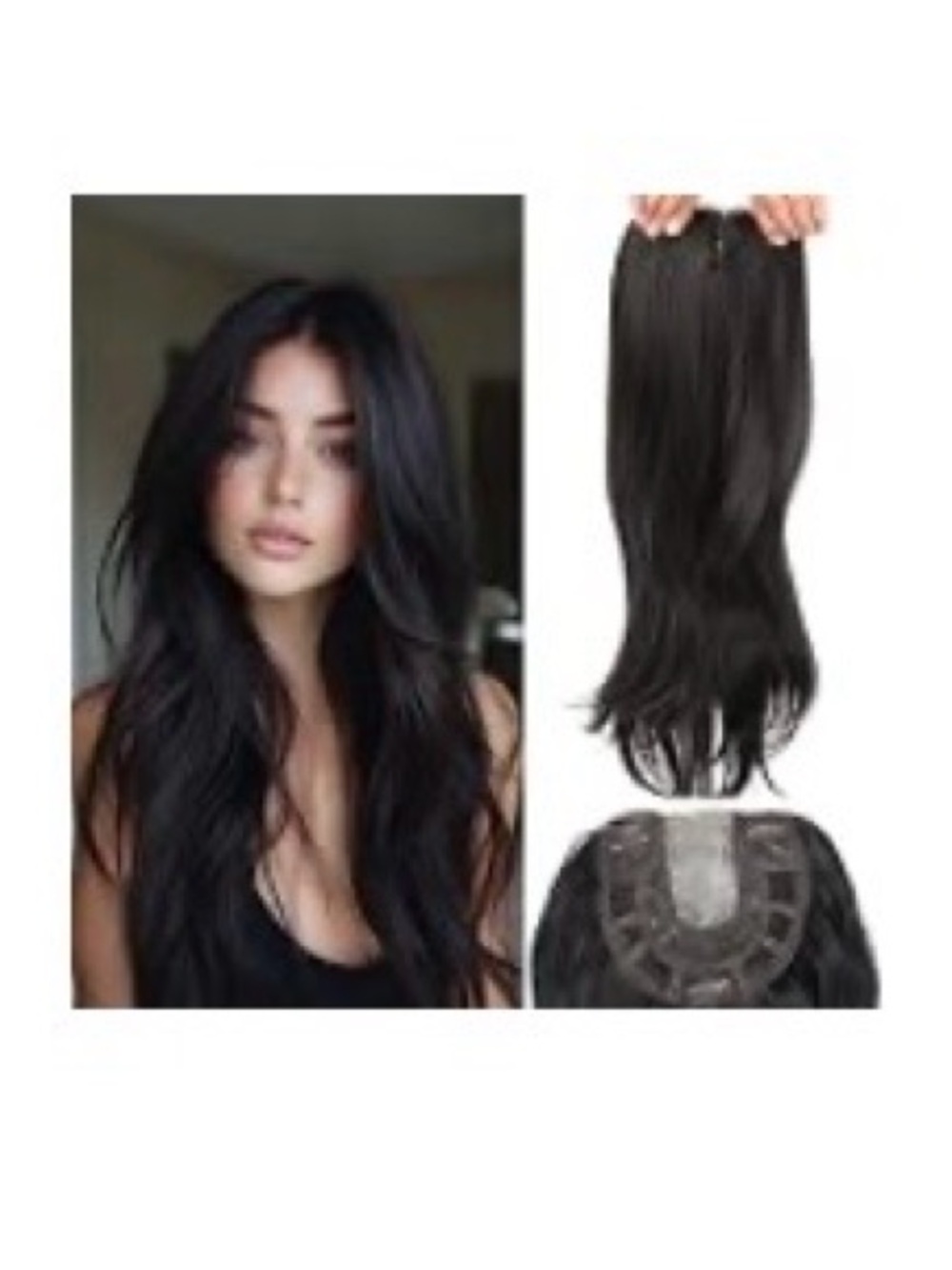 Natural Black Clip-In Hair Topper for Women - Voluminous Coverage